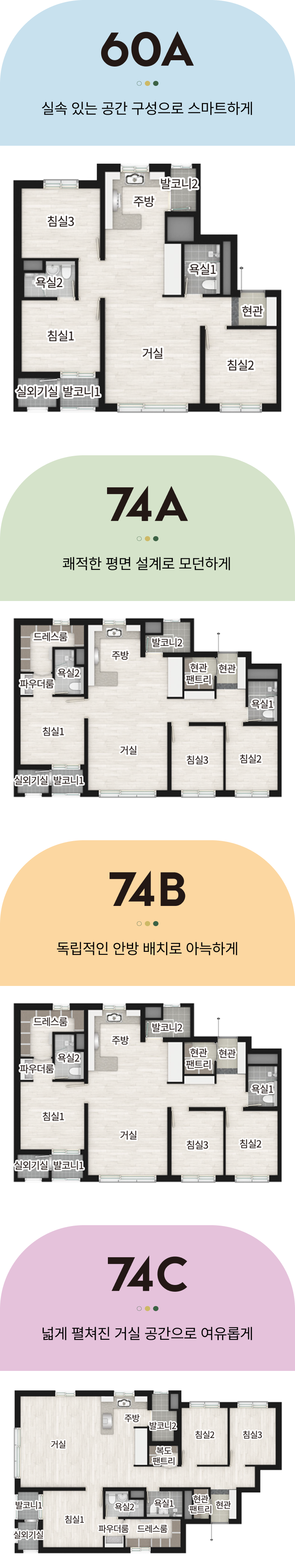 평면안내 — 60A·74A·74B·74C 평면도