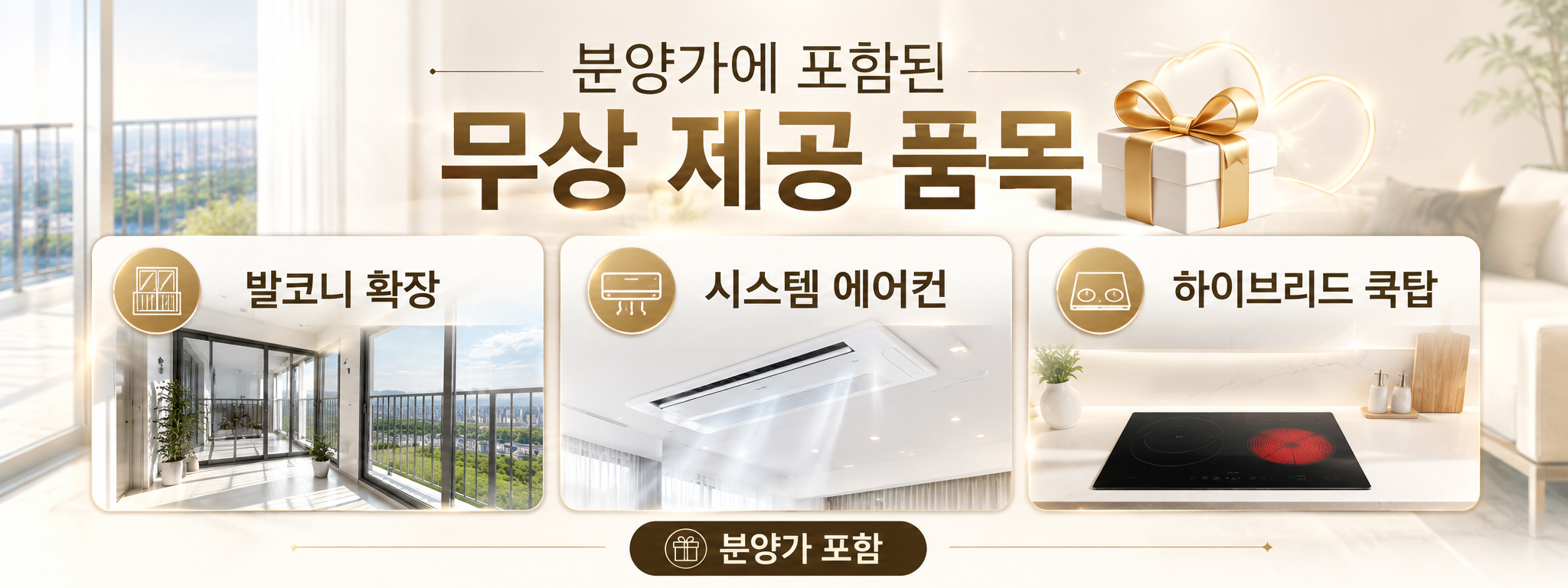 분양가에 포함된 무상 제공 품목 — 발코니 확장, 시스템 에어컨, 하이브리드 쿡탑(분양가 포함)